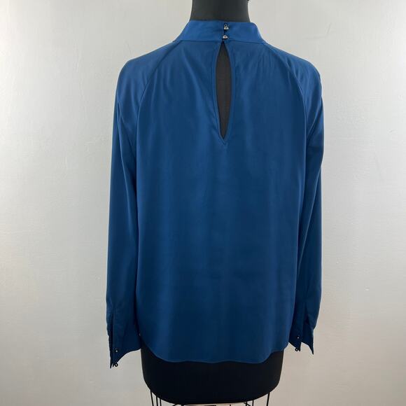 PARKER Blouse Top Back Stretch Back Keyhole Mock Neck Ruffle Size Medium M - Picture 5 of 9